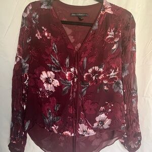 White House Black Market Burgundy Floral Blouse